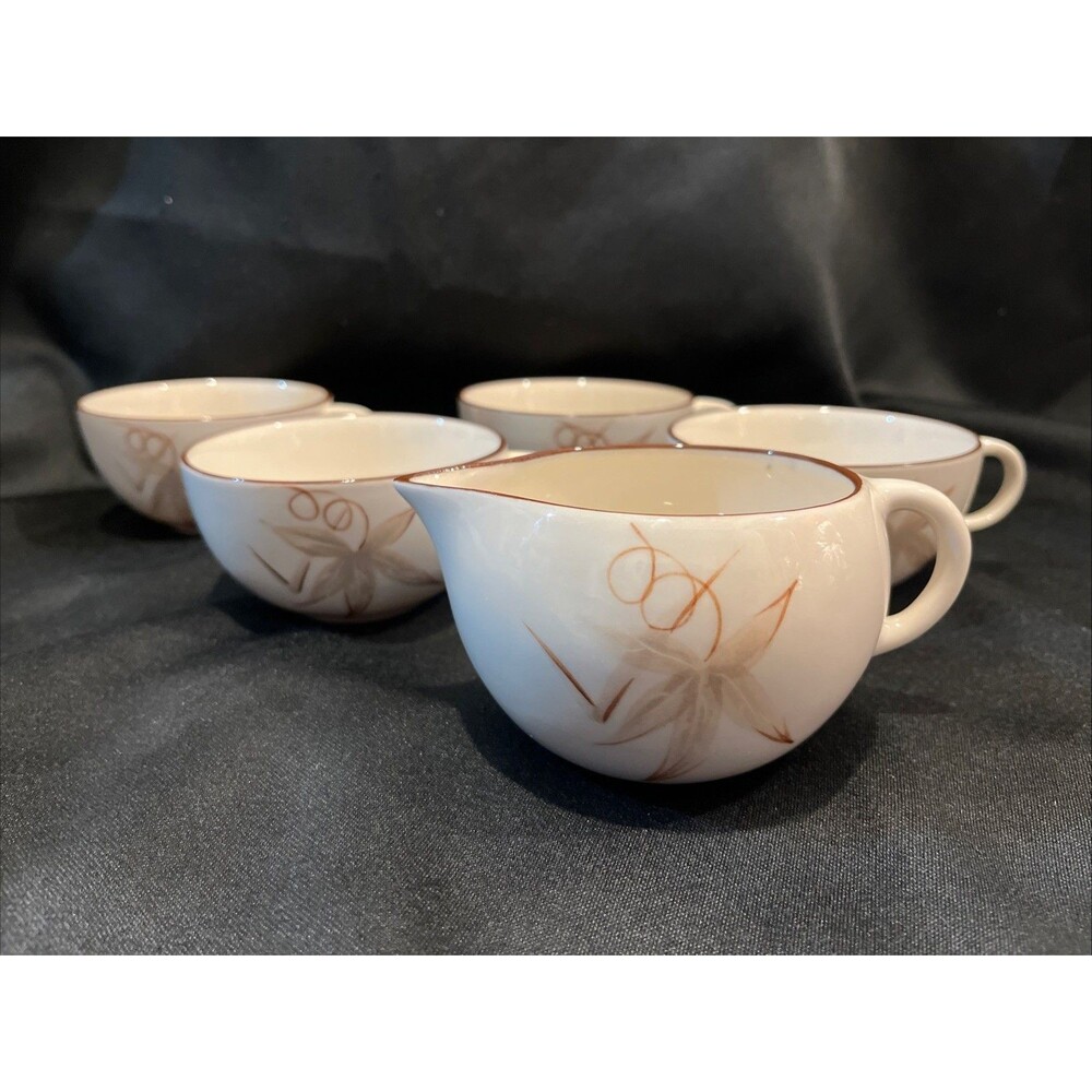 Lot of 5 VTG MCM Winfield Passion Flower the Creamer with 4 Coffee Cups USA